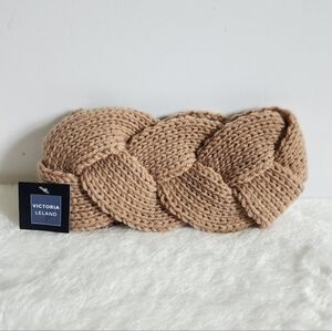 Victoria Leland Tan Winter Chucky Cable Knitted Braided Headband Ear Warmers NWT